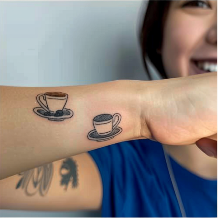 Girl with specialty coffee tattoos